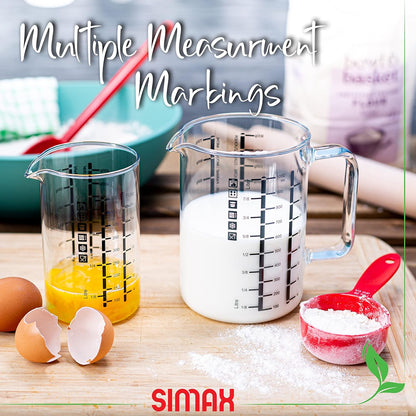 Glass Measuring Cup: 16 Oz Measuring Cups Glass - Liter, Oz and Ml Measuring Cup for Liquid - Borosilicate Glass Metric Measuring Cups in Gram - Measure Flour and Sugar Grams - Easy Pour Spout