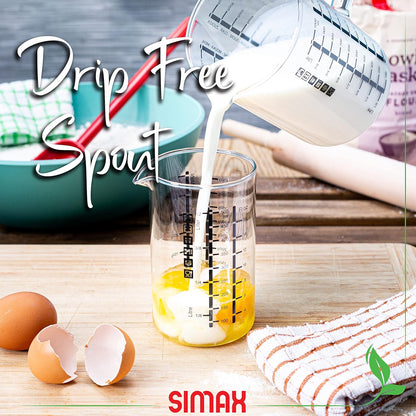 Glass Measuring Cup: 16 Oz Measuring Cups Glass - Liter, Oz and Ml Measuring Cup for Liquid - Borosilicate Glass Metric Measuring Cups in Gram - Measure Flour and Sugar Grams - Easy Pour Spout