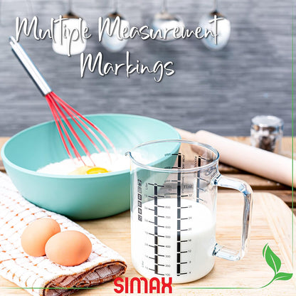 Glass Measuring Cup: 16 Oz Measuring Cups Glass - Liter, Oz and Ml Measuring Cup for Liquid - Borosilicate Glass Metric Measuring Cups in Gram - Measure Flour and Sugar Grams - Easy Pour Spout