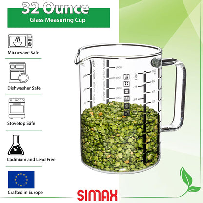 Glass Measuring Cup: 16 Oz Measuring Cups Glass - Liter, Oz and Ml Measuring Cup for Liquid - Borosilicate Glass Metric Measuring Cups in Gram - Measure Flour and Sugar Grams - Easy Pour Spout