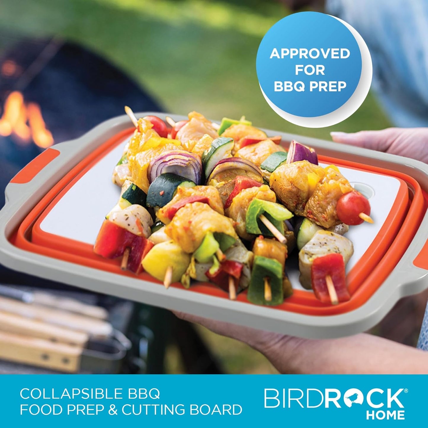 Collapsible Food Prep & Cutting Board and Grill Caddy Tub with Colander & Lid | Multifunctional Kitchen Vegetable Washing Basket | Silicone Dish Tub for BBQ, Picnic, Tailgate and Camping