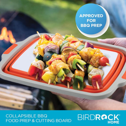 Collapsible Food Prep & Cutting Board and Grill Caddy Tub with Colander & Lid | Multifunctional Kitchen Vegetable Washing Basket | Silicone Dish Tub for BBQ, Picnic, Tailgate and Camping
