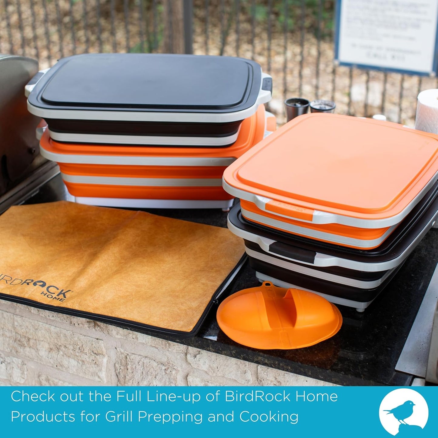 Collapsible Food Prep & Cutting Board and Grill Caddy Tub with Colander & Lid | Multifunctional Kitchen Vegetable Washing Basket | Silicone Dish Tub for BBQ, Picnic, Tailgate and Camping