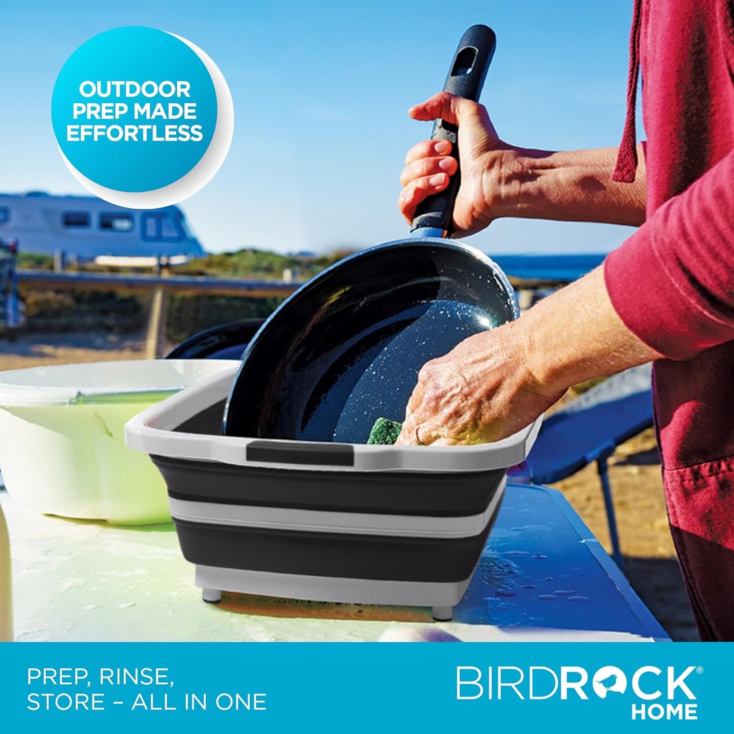 Collapsible Food Prep & Cutting Board and Grill Caddy Tub with Colander & Lid | Multifunctional Kitchen Vegetable Washing Basket | Silicone Dish Tub for BBQ, Picnic, Tailgate and Camping