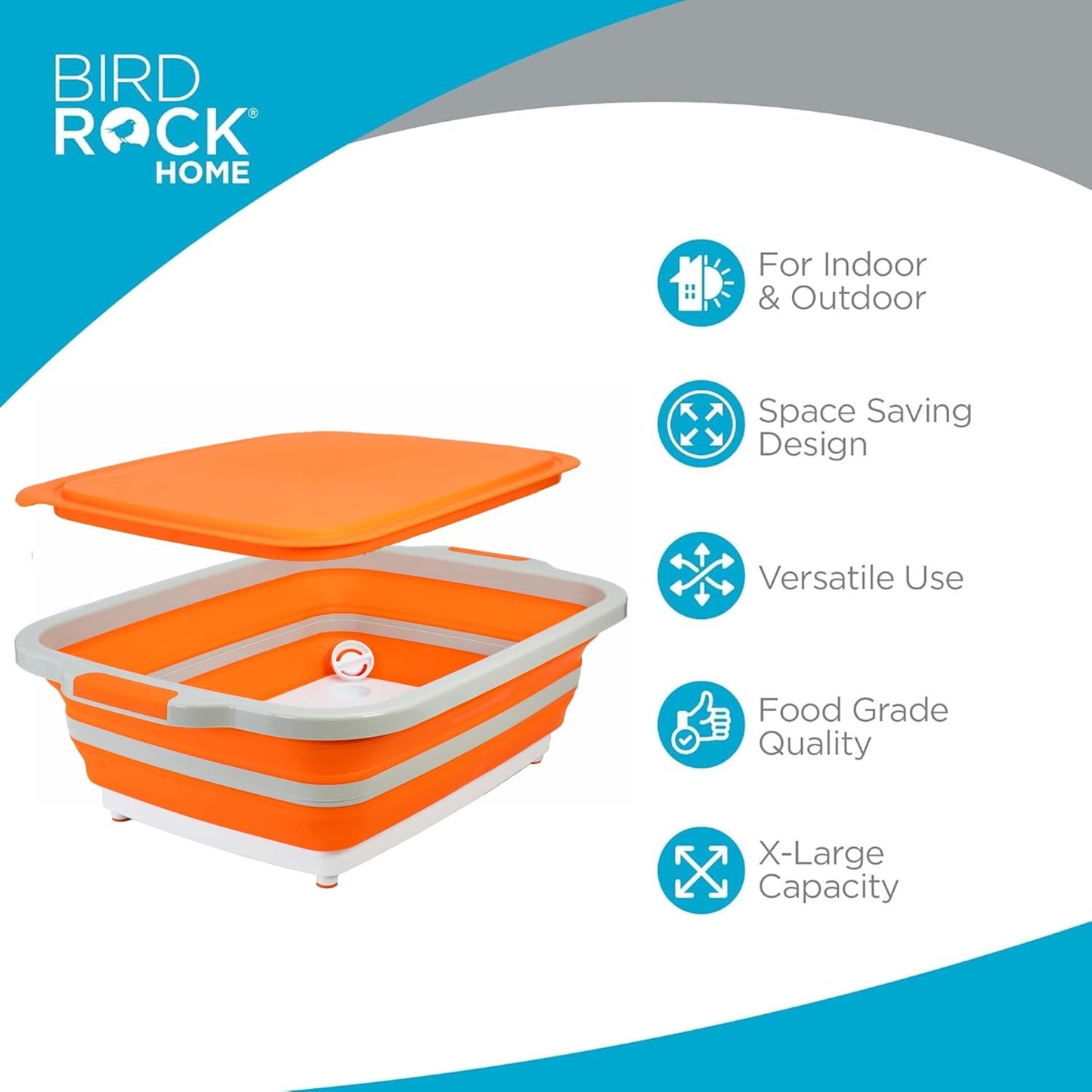 Collapsible Food Prep & Cutting Board and Grill Caddy Tub with Colander & Lid | Multifunctional Kitchen Vegetable Washing Basket | Silicone Dish Tub for BBQ, Picnic, Tailgate and Camping