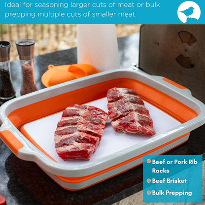 Collapsible Food Prep & Cutting Board and Grill Caddy Tub with Colander & Lid | Multifunctional Kitchen Vegetable Washing Basket | Silicone Dish Tub for BBQ, Picnic, Tailgate and Camping