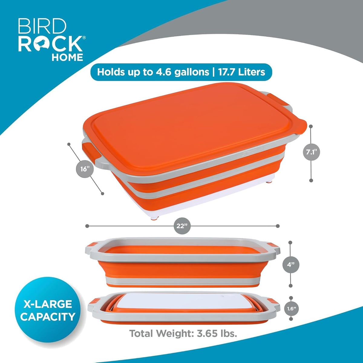 Collapsible Food Prep & Cutting Board and Grill Caddy Tub with Colander & Lid | Multifunctional Kitchen Vegetable Washing Basket | Silicone Dish Tub for BBQ, Picnic, Tailgate and Camping