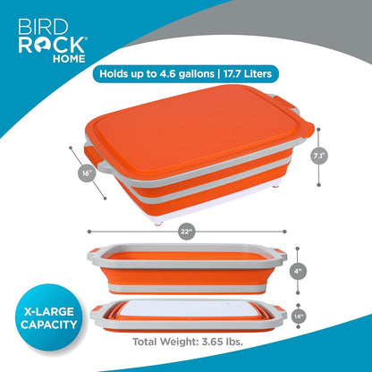 Collapsible Food Prep & Cutting Board and Grill Caddy Tub with Colander & Lid | Multifunctional Kitchen Vegetable Washing Basket | Silicone Dish Tub for BBQ, Picnic, Tailgate and Camping