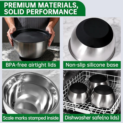 Mixing Bowls with Airtight Lids, Stainless Steel Mixing Bowls Set