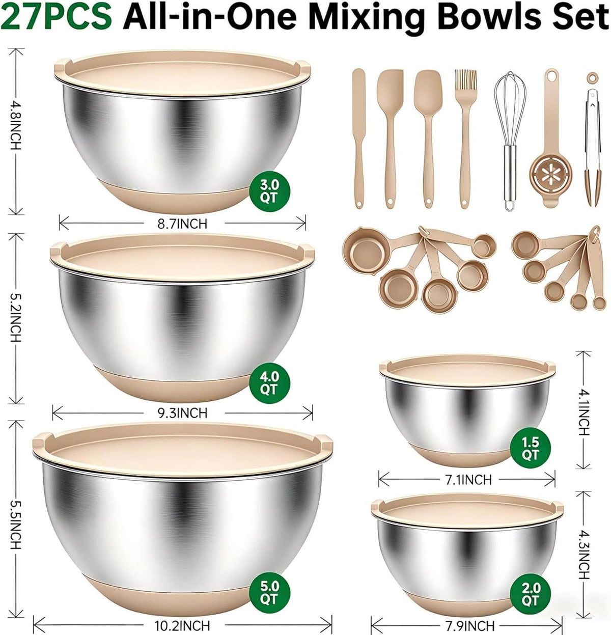 Mixing Bowls with Airtight Lids, Stainless Steel Mixing Bowls Set