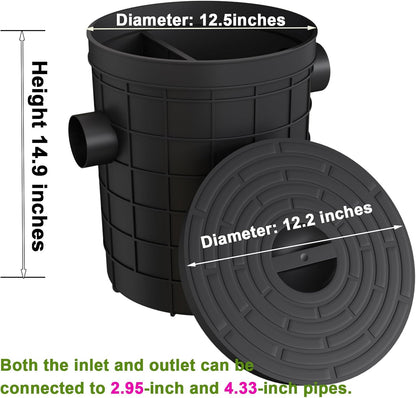 Grease Trap Commercial, Lightweight PE Plastic Grease Interceptor Trap Side Inlet Waste Oil Water Separator for Kitchen Sink Restaurant Wastewater Easy Install (Round-315-110-110)