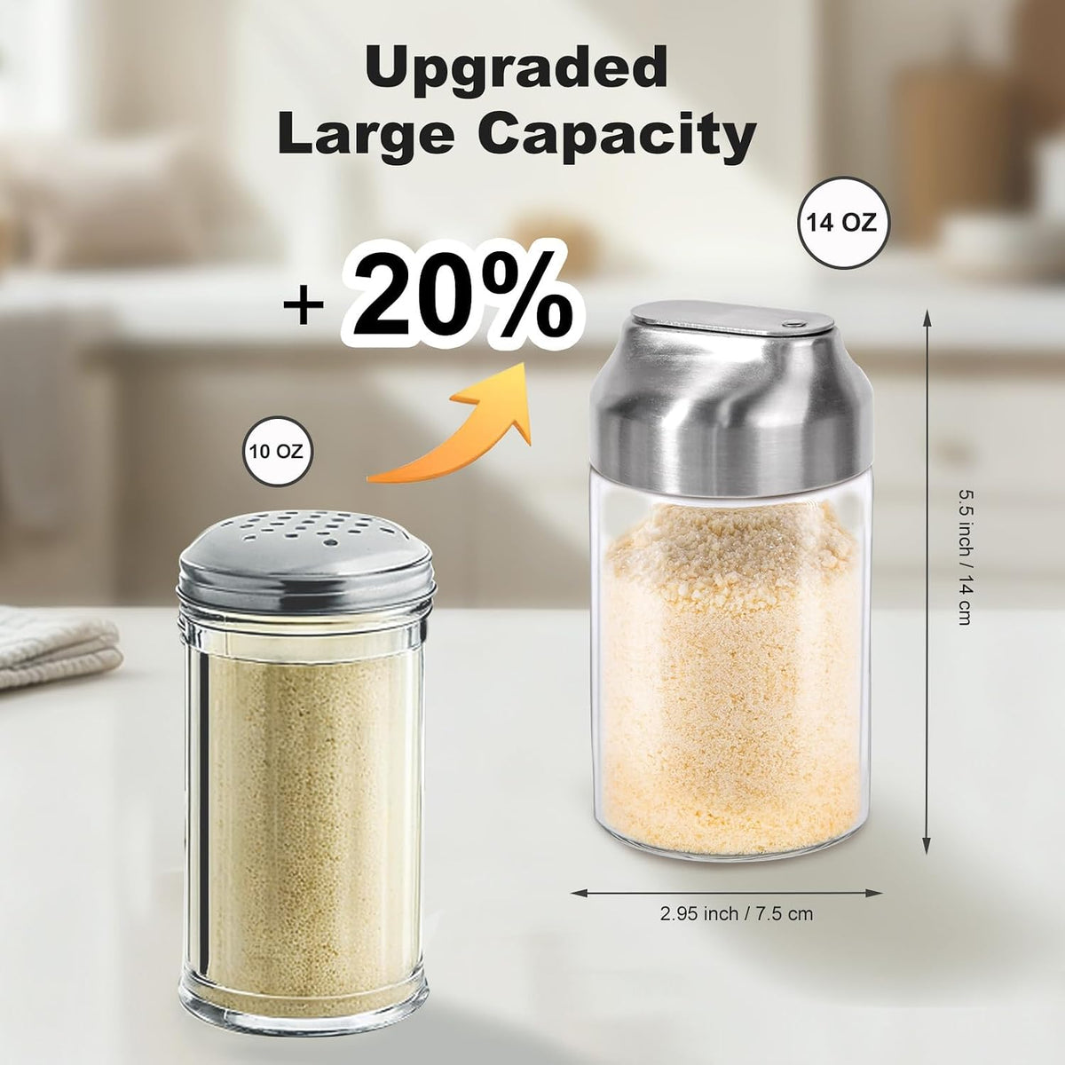 Glass Parmesan Cheese Shaker with Adjustable Pour Holes