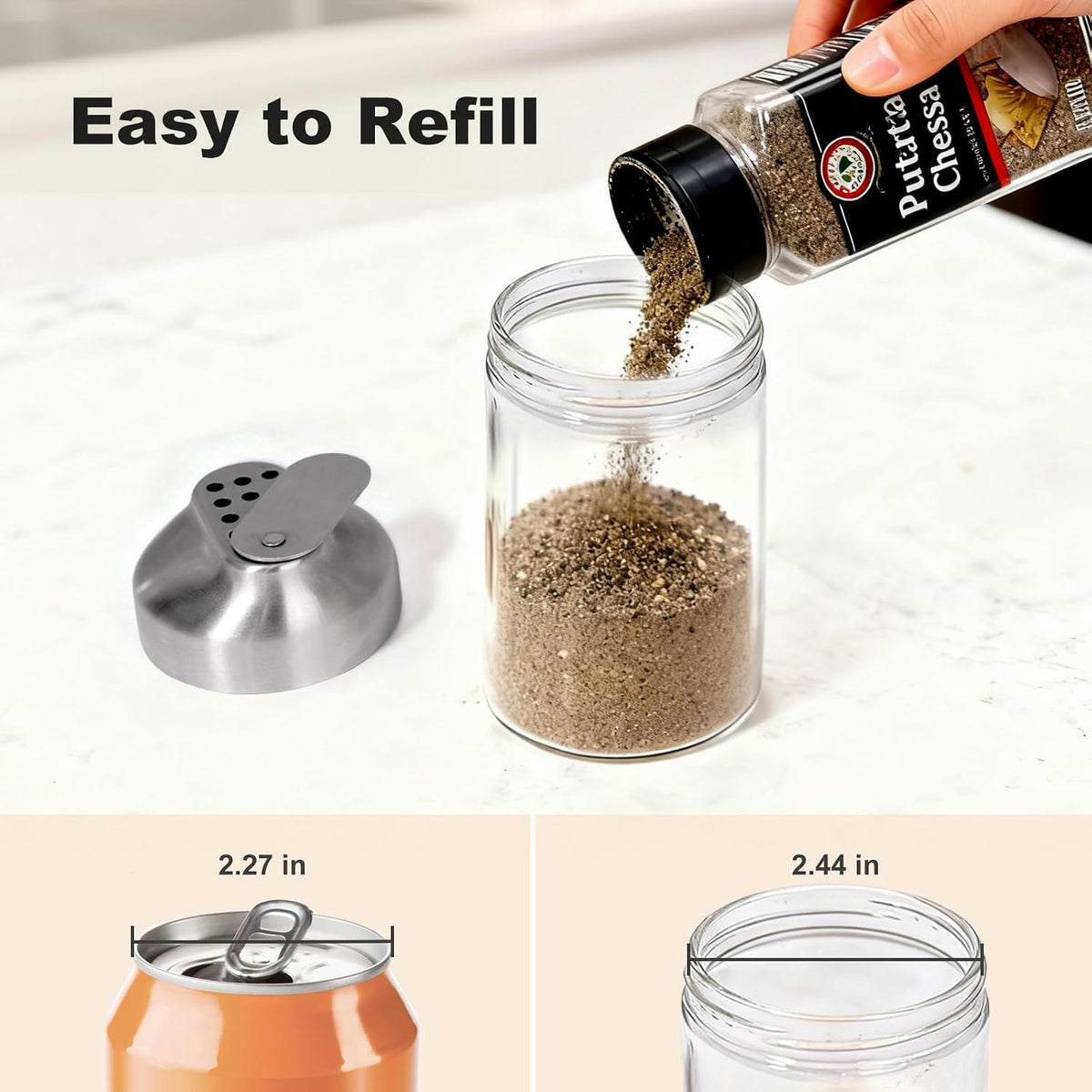 Glass Parmesan Cheese Shaker with Adjustable Pour Holes