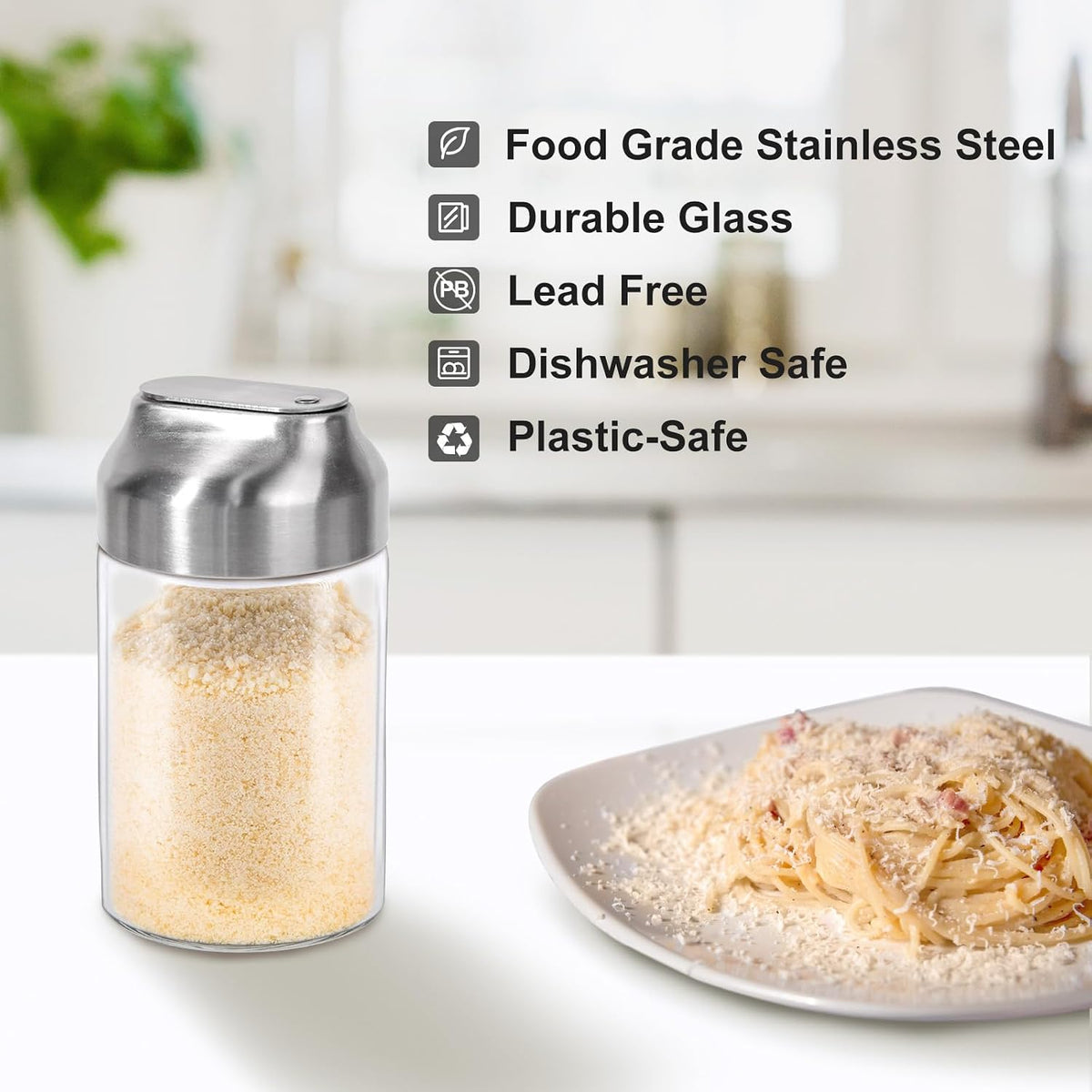Glass Parmesan Cheese Shaker with Adjustable Pour Holes