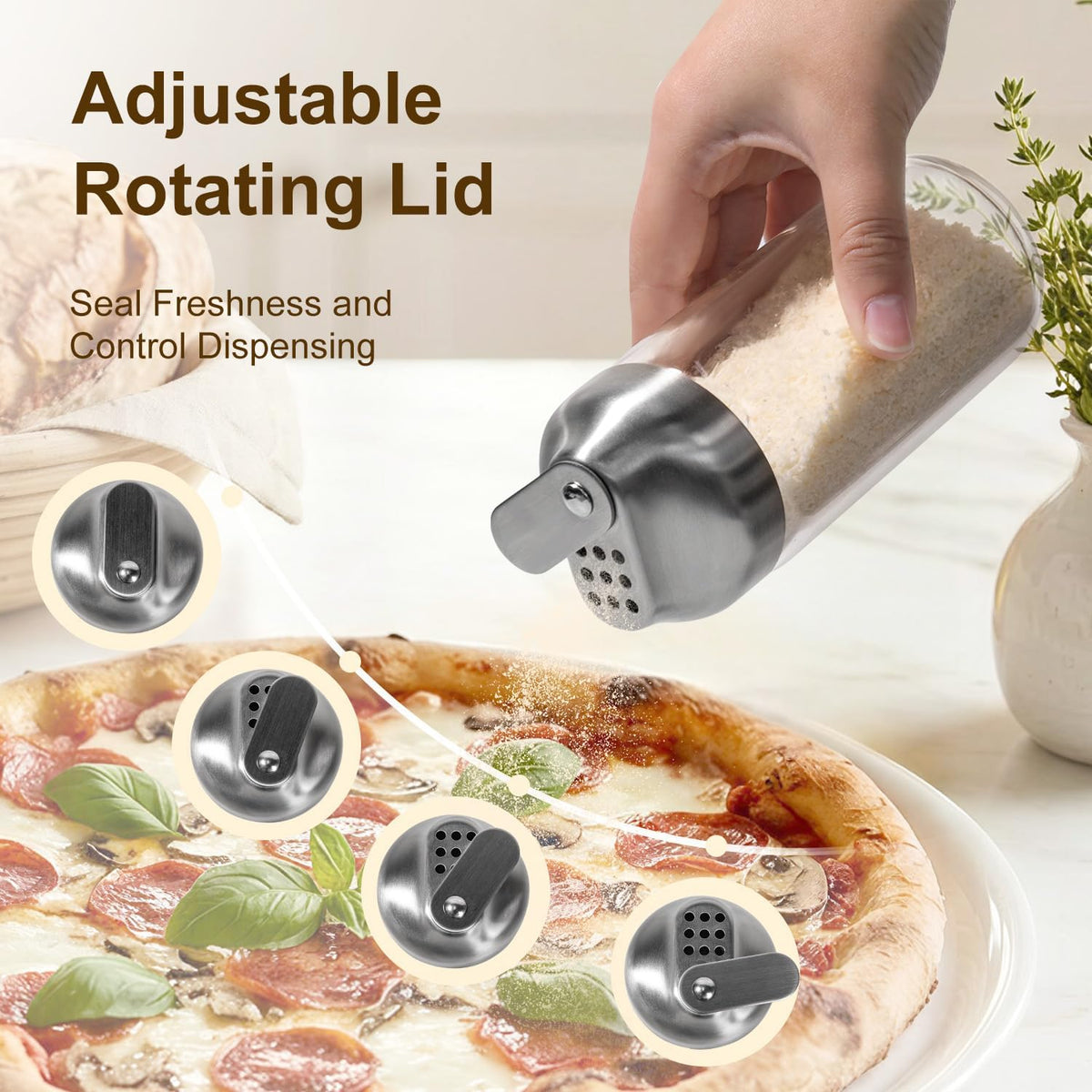 Glass Parmesan Cheese Shaker with Adjustable Pour Holes
