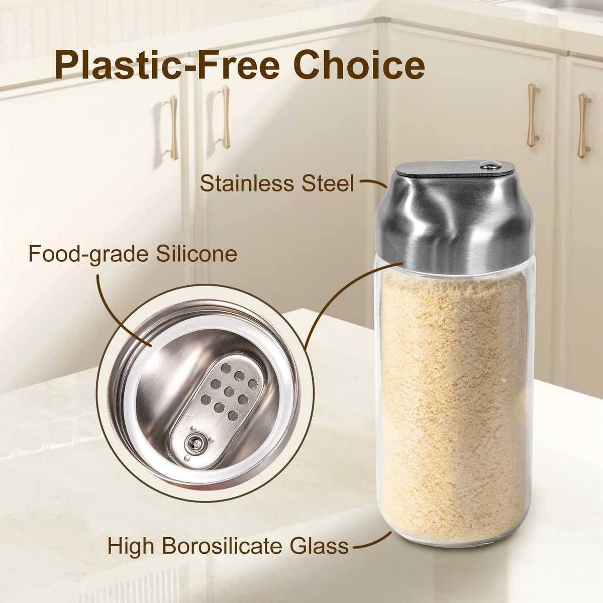 Glass Parmesan Cheese Shaker with Adjustable Pour Holes