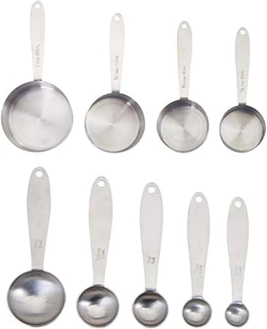 Measuring Cups and Spoons Set, 9-Piece Stainless Steel Kitchen Measuring Set with Engraved Measurements, Nesting Design with Rings for Easy Storage