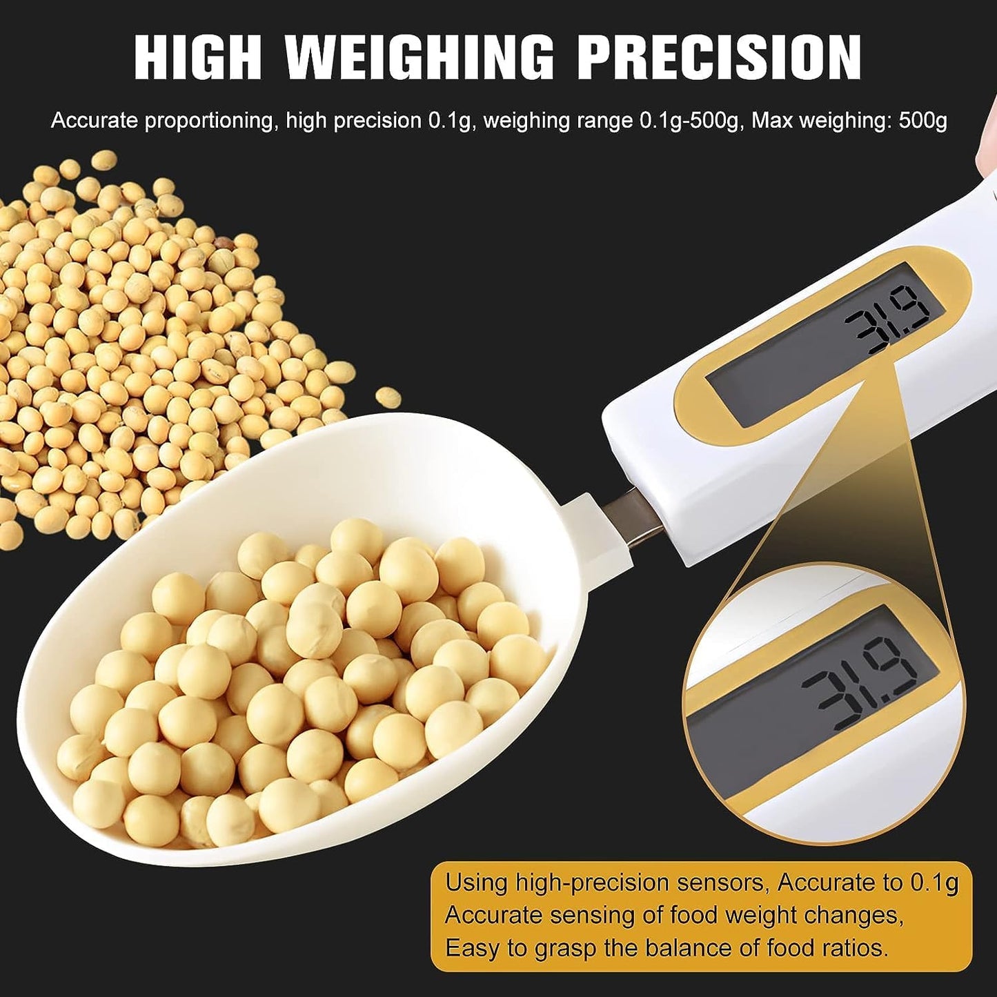 Digital Spoon Scale Electronic Measuring Spoon with 2 Replaceable Spoons, Food Coffee Weigh Scale High Precision for Home 500/0.1g, Digital Food Spoon Scale, Kitchen Scales with LCD Display