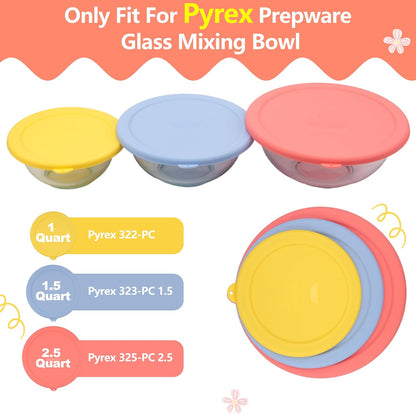 Silicone Replacement Lids Only Fit for Pyrex 322 1 Quart | 323 1.5 Quart | 325 2.5 Quart Prepware Glass Mixing Bowls, Food Grade Silicone Cover, Dishwasher & Microwave Safe (Bowl not included)