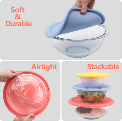 Silicone Replacement Lids Only Fit for Pyrex 322 1 Quart | 323 1.5 Quart | 325 2.5 Quart Prepware Glass Mixing Bowls, Food Grade Silicone Cover, Dishwasher & Microwave Safe (Bowl not included)