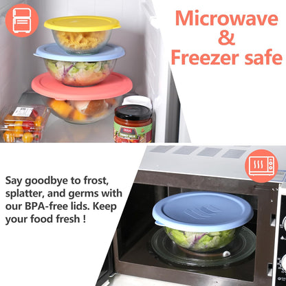 Silicone Replacement Lids Only Fit for Pyrex 322 1 Quart | 323 1.5 Quart | 325 2.5 Quart Prepware Glass Mixing Bowls, Food Grade Silicone Cover, Dishwasher & Microwave Safe (Bowl not included)