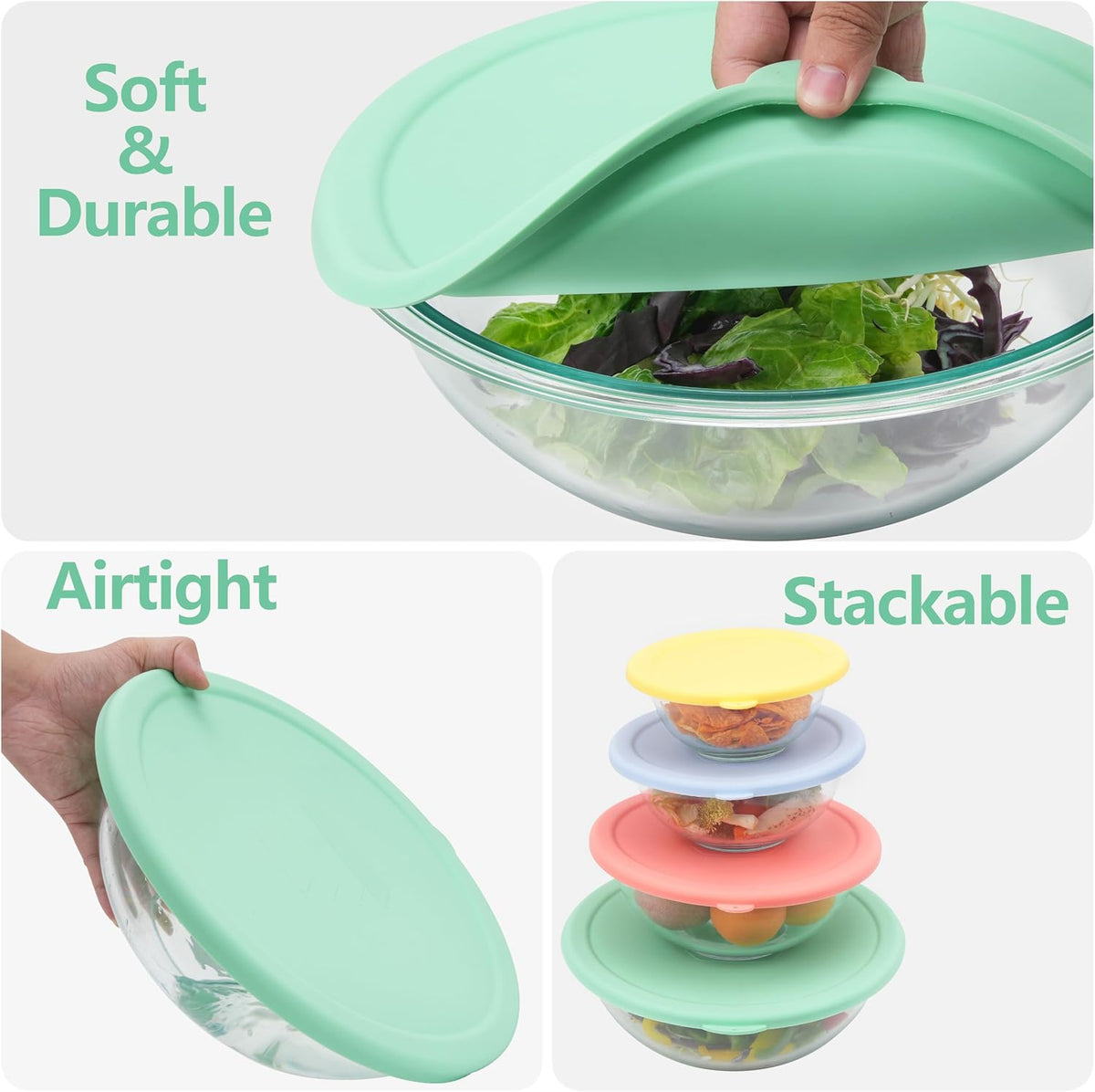 Silicone Replacement Lids Only Fit for Pyrex 322 1 Quart | 323 1.5 Quart | 325 2.5 Quart Prepware Glass Mixing Bowls, Food Grade Silicone Cover, Dishwasher & Microwave Safe (Bowl not included)