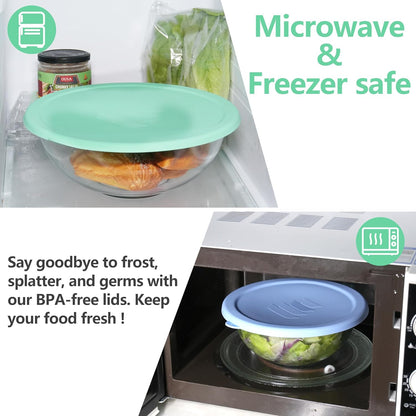 Silicone Replacement Lids Only Fit for Pyrex 322 1 Quart | 323 1.5 Quart | 325 2.5 Quart Prepware Glass Mixing Bowls, Food Grade Silicone Cover, Dishwasher & Microwave Safe (Bowl not included)