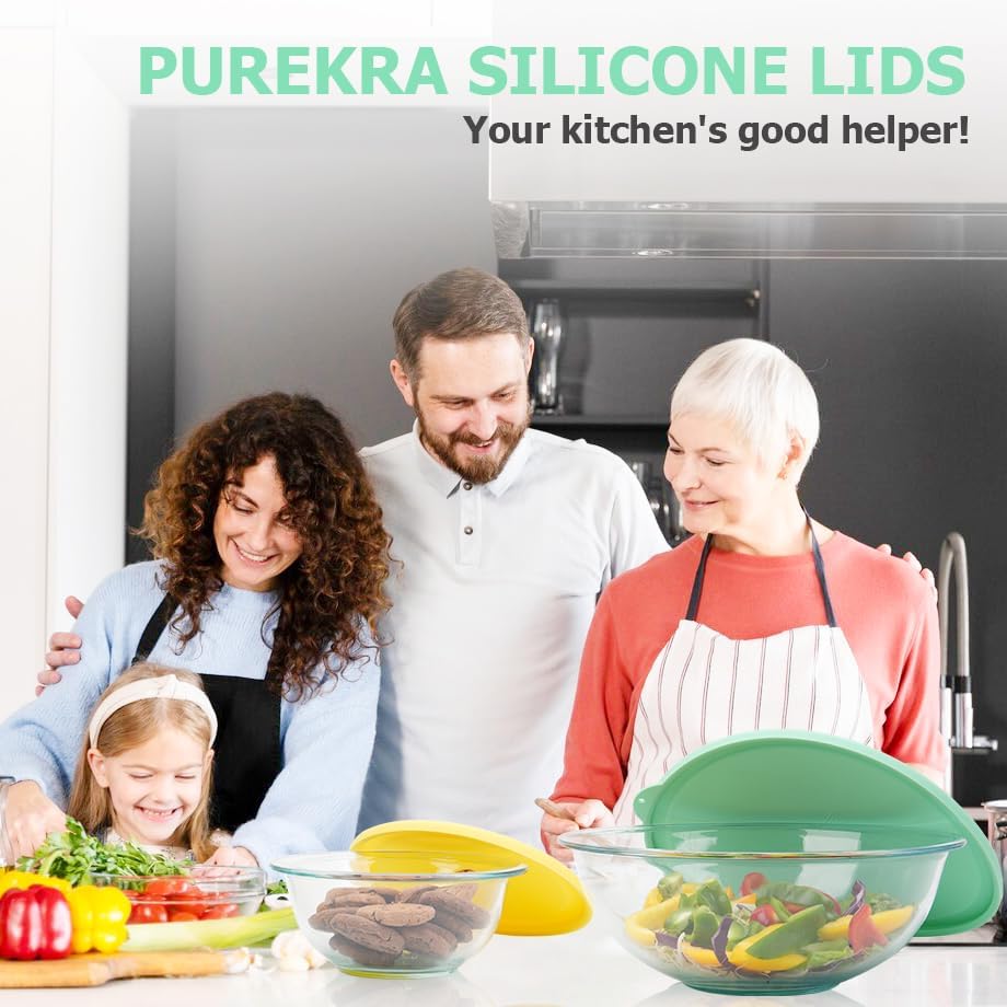 Silicone Replacement Lids Only Fit for Pyrex 322 1 Quart | 323 1.5 Quart | 325 2.5 Quart Prepware Glass Mixing Bowls, Food Grade Silicone Cover, Dishwasher & Microwave Safe (Bowl not included)
