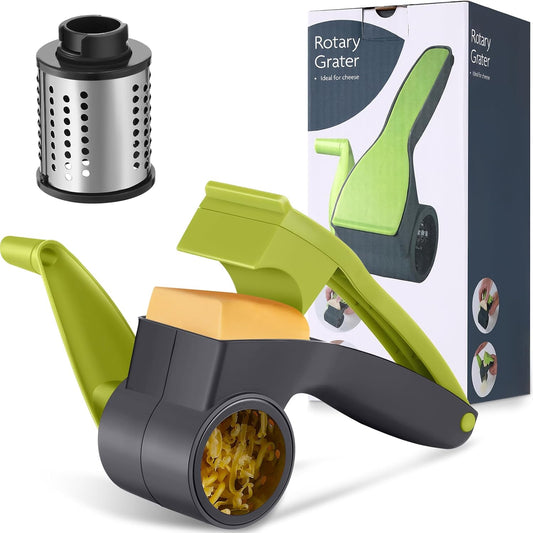 Rotary Cheese Grater Manual Handheld Cheese Grater with Stainless Steel Drum for Grating Hard Chocolate Nuts Kitchen Tool Christmas favors(Gray Green)