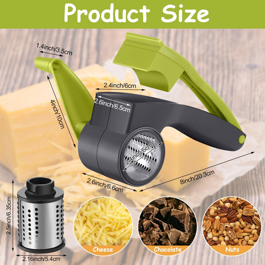 Rotary Cheese Grater Manual Handheld Cheese Grater with Stainless Steel Drum for Grating Hard Chocolate Nuts Kitchen Tool Christmas favors(Gray Green)