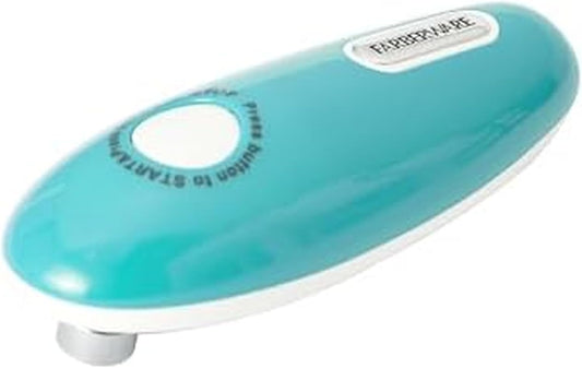 Battery Operated Can Opener, Aqua - Electric Can Opener with Polished Chrome Head, Built-In Bottle Opener, and Soft Grip Knob for Easy One-Touch Operation