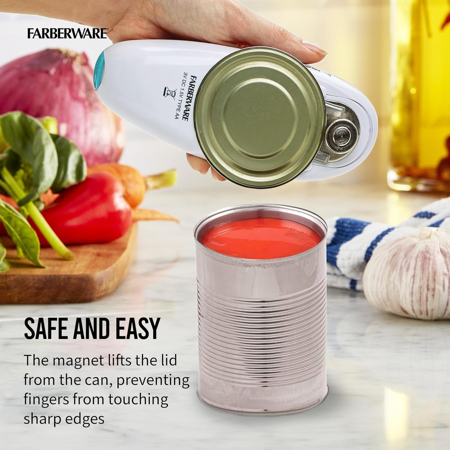 Battery Operated Can Opener, Aqua - Electric Can Opener with Polished Chrome Head, Built-In Bottle Opener, and Soft Grip Knob for Easy One-Touch Operation