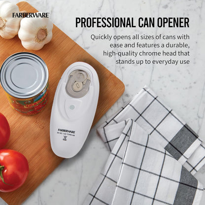 Battery Operated Can Opener, Aqua - Electric Can Opener with Polished Chrome Head, Built-In Bottle Opener, and Soft Grip Knob for Easy One-Touch Operation