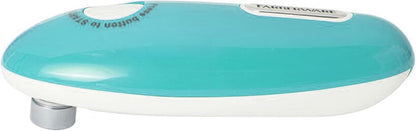 Battery Operated Can Opener, Aqua - Electric Can Opener with Polished Chrome Head, Built-In Bottle Opener, and Soft Grip Knob for Easy One-Touch Operation