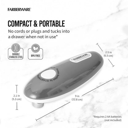 Battery Operated Can Opener, Aqua - Electric Can Opener with Polished Chrome Head, Built-In Bottle Opener, and Soft Grip Knob for Easy One-Touch Operation