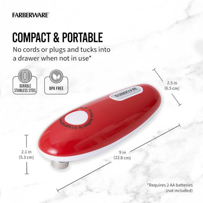 Battery Operated Can Opener, Aqua - Electric Can Opener with Polished Chrome Head, Built-In Bottle Opener, and Soft Grip Knob for Easy One-Touch Operation