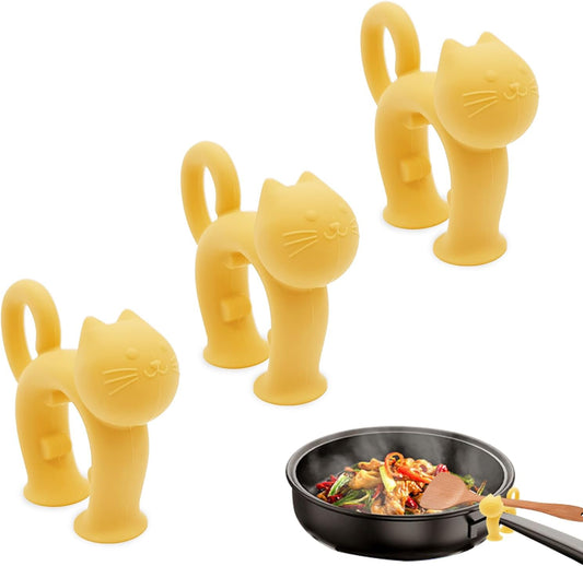 Non-Slip Silicone Spoon Rest - 3 Pcs Cat Shaped Spatula Rack for Pot, Anti-Scalding Adjustable Cute Kitten Utensil Holder, Boil Over Spill Stopper, Funny Kitchen Cooking Gadget