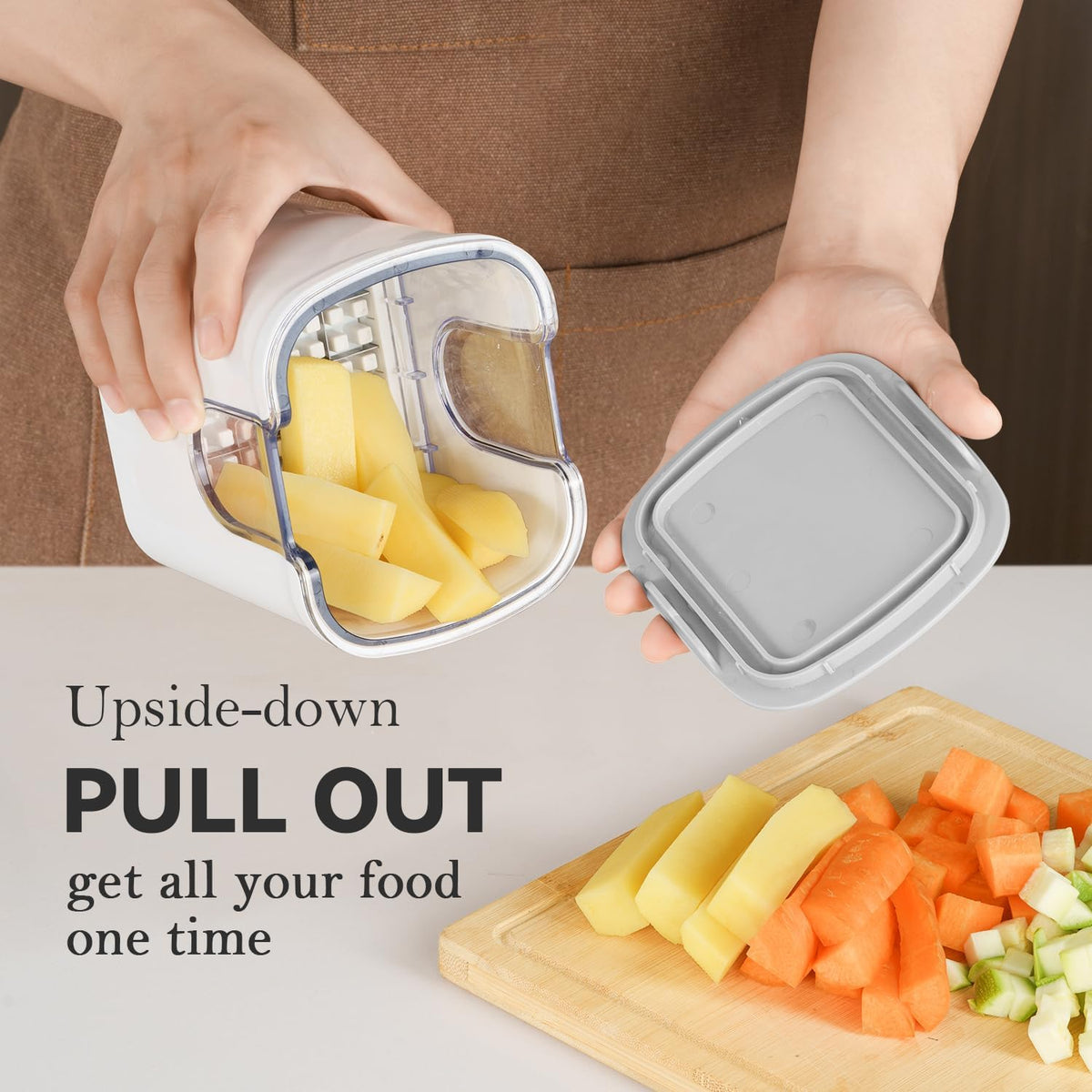 Multifunctional Vegetable Chopper White - 3 Interchangeable Blades Potato French Fry Cutter with Container & Storage Box Food Chopper Dicer for Cucumber, Tomato, Carrot, Onion