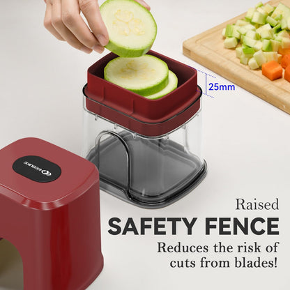 Multifunctional Vegetable Chopper White - 3 Interchangeable Blades Potato French Fry Cutter with Container & Storage Box Food Chopper Dicer for Cucumber, Tomato, Carrot, Onion