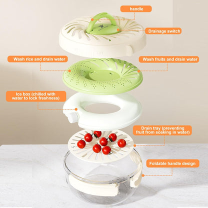 Fruit Strainer Storage Container with Lid,Ice Tray Drain Basket - 2 Pack