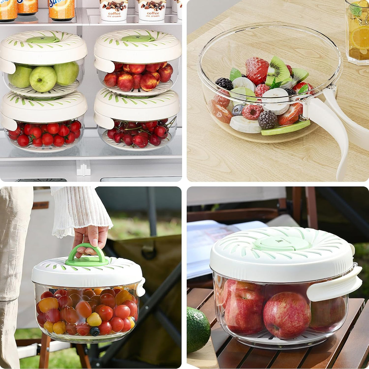 Fruit Strainer Storage Container with Lid,Ice Tray Drain Basket - 2 Pack