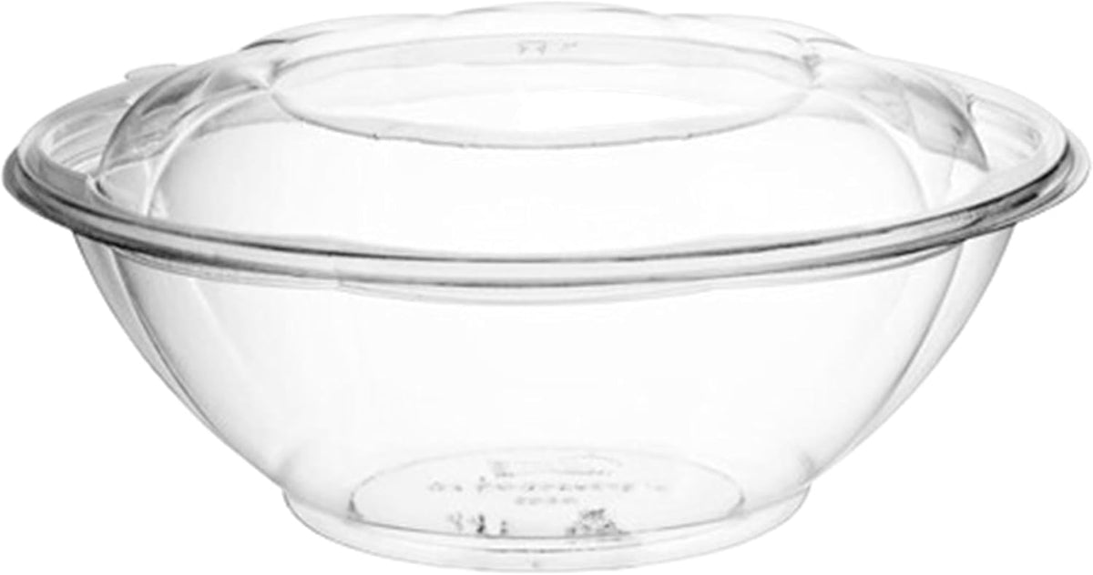 Clear 18 Ounce Plastic Salad Bowls with Snap-On Lids. Pack 50. Airtight Disposable Salad Containers for Lunch, Meal Prep, Parties. Ideal as Disposable Salad Bowls with Lids