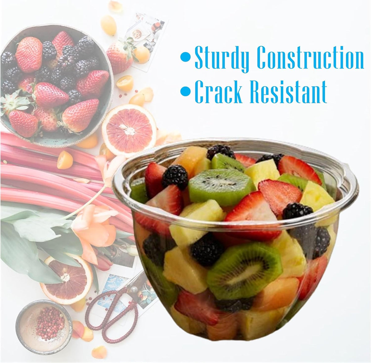 Clear 18 Ounce Plastic Salad Bowls with Snap-On Lids. Pack 50. Airtight Disposable Salad Containers for Lunch, Meal Prep, Parties. Ideal as Disposable Salad Bowls with Lids
