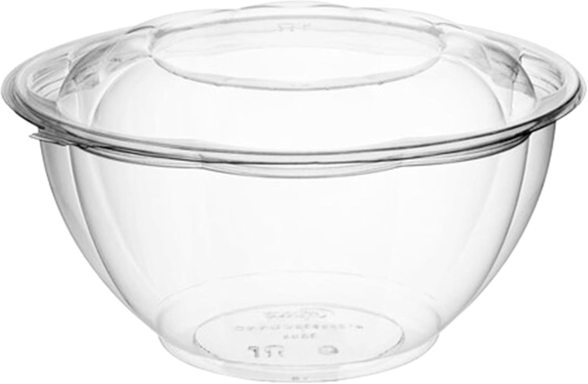 Clear 18 Ounce Plastic Salad Bowls with Snap-On Lids. Pack 50. Airtight Disposable Salad Containers for Lunch, Meal Prep, Parties. Ideal as Disposable Salad Bowls with Lids