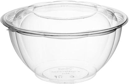 Clear 18 Ounce Plastic Salad Bowls with Snap-On Lids. Pack 50. Airtight Disposable Salad Containers for Lunch, Meal Prep, Parties. Ideal as Disposable Salad Bowls with Lids