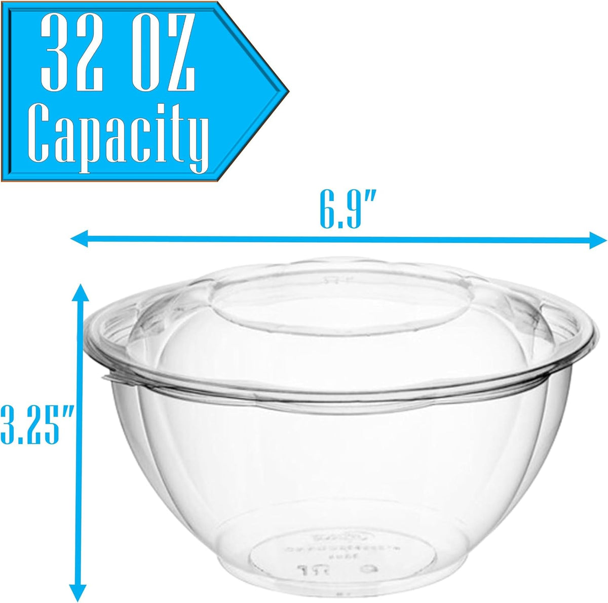 Clear 18 Ounce Plastic Salad Bowls with Snap-On Lids. Pack 50. Airtight Disposable Salad Containers for Lunch, Meal Prep, Parties. Ideal as Disposable Salad Bowls with Lids