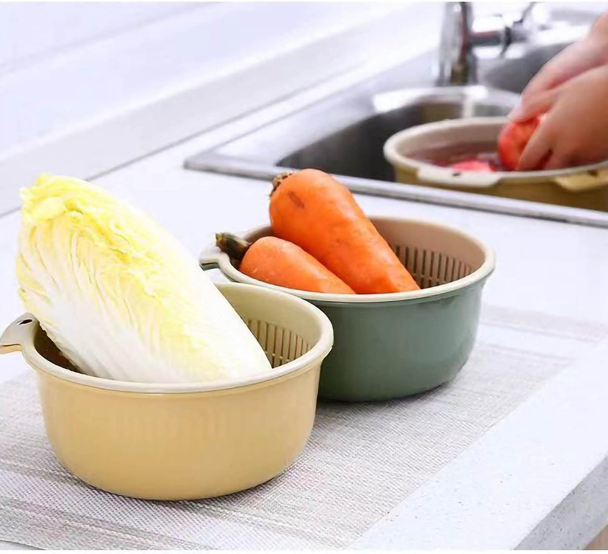 2 in 1 Small Colander Bowl Set, Detachable Strainer and Serving Bowl Kitchen Fruit Vegetable Washing Drainer for Home Meal Prep and Salad Making (7.09x2.56inch)