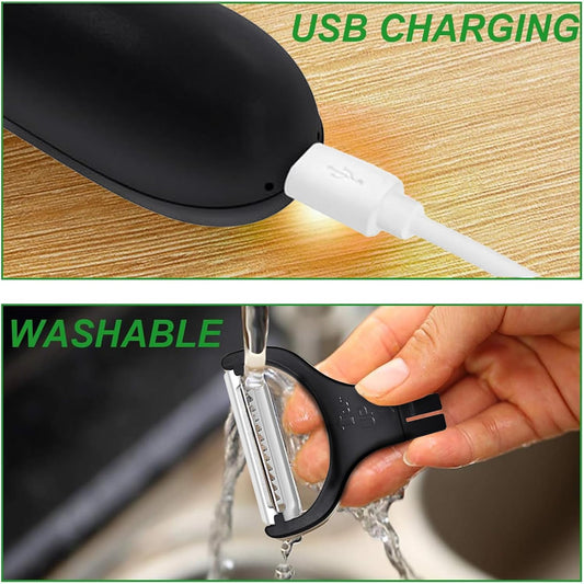 Electric Potato Peeler, Handheld Electric Vegetables and Fruit Peeler 3-in-1 Pro Set, USB Rechargeable Kitchen Gadgets for Apples, Potato, Carrots, Cucumber (Black)