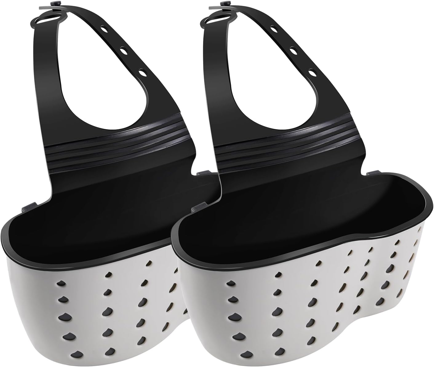 Kitchen Sink Caddy Sponge Holder for Kitchen Sink Accessories Organizer Dish Sponge Holder Ajustable Strap Faucet with Drain Holes for Drying (2 pcs Beige)