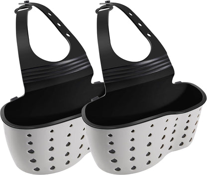 Kitchen Sink Caddy Sponge Holder for Kitchen Sink Accessories Organizer Dish Sponge Holder Ajustable Strap Faucet with Drain Holes for Drying (2 pcs Beige)